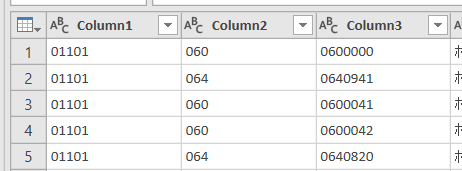 Powerqueryにおいて、列の型変換をして取得されたデータが変更された状態の画像